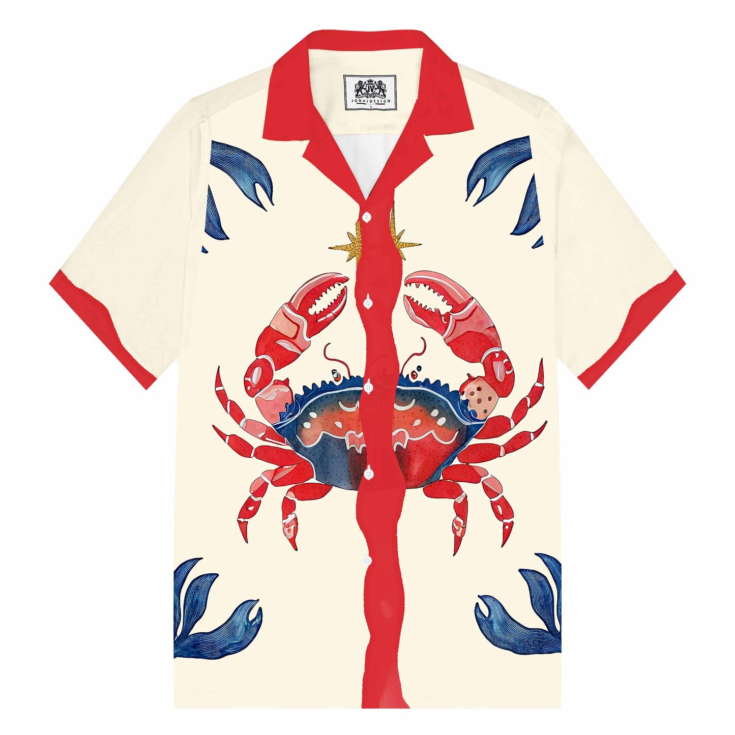 Beach Style Seafood Crab Pattern Camp Collar Short-Sleeved Shirt