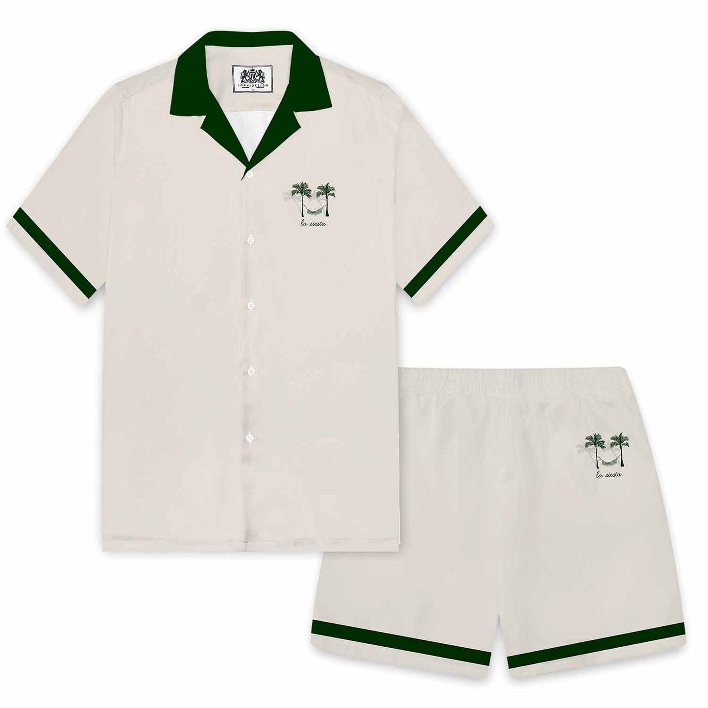 Coconut Tree Hammock Print Camp Collar Short-Sleeved Shirt