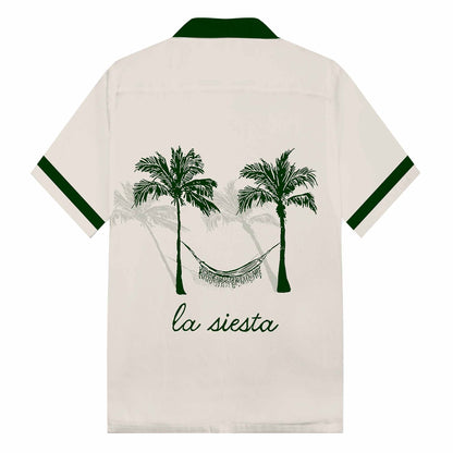 Coconut Tree Hammock Print Camp Collar Short-Sleeved Shirt