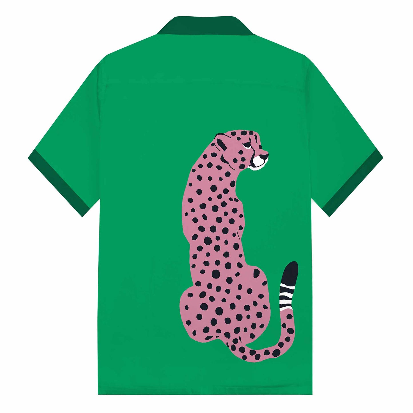 Leopard Print Green Camp Collar Short-Sleeved Shirt