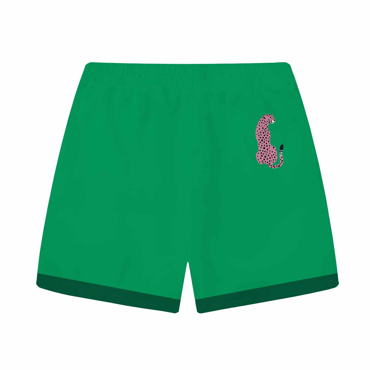 Leopard Print Green Elastic Waistband Summer Casual Shorts