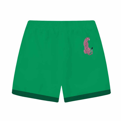 Leopard Print Green Elastic Waistband Summer Casual Shorts