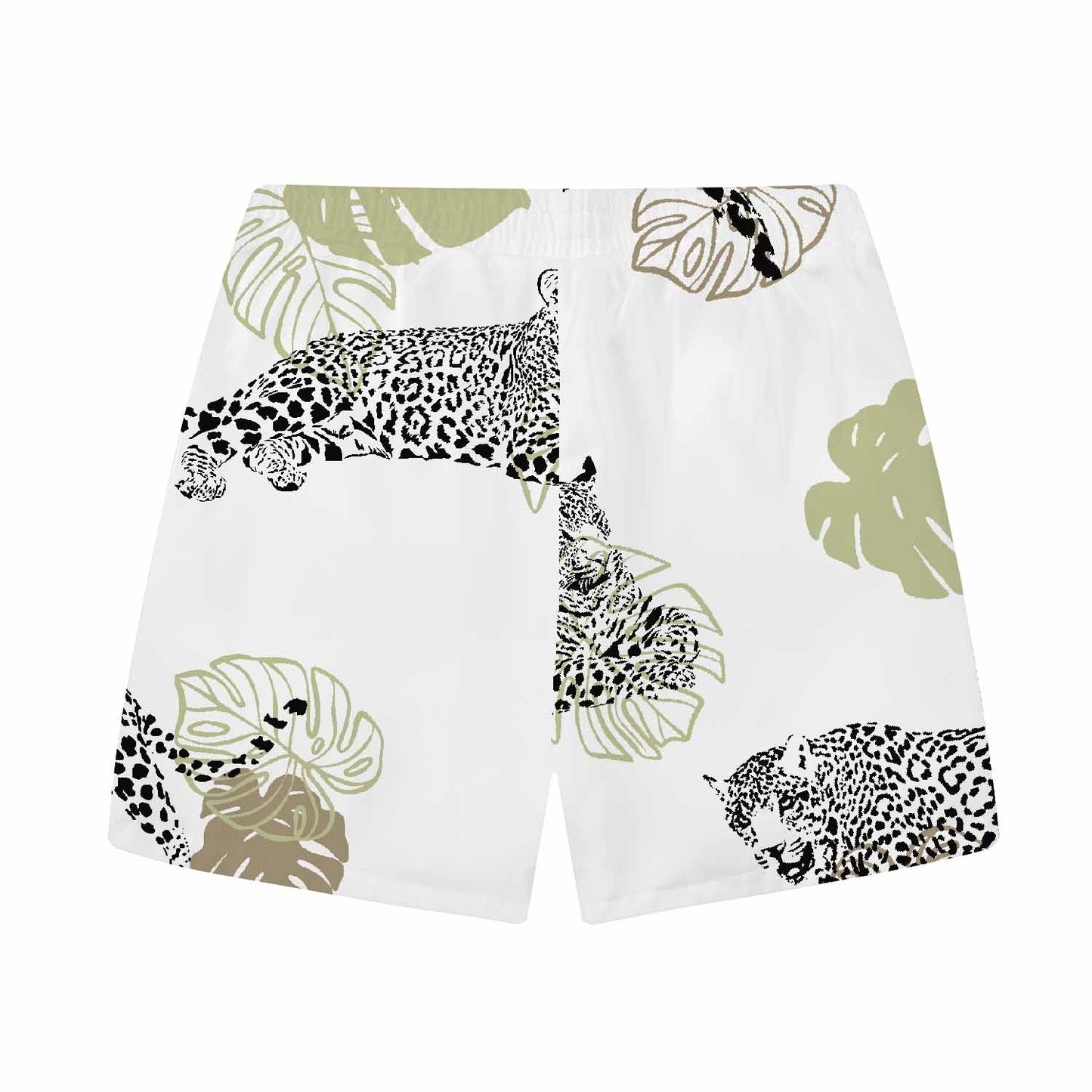 Tropical Leaves And Leopard Prints Elastic Waistband Summer Casual Shorts