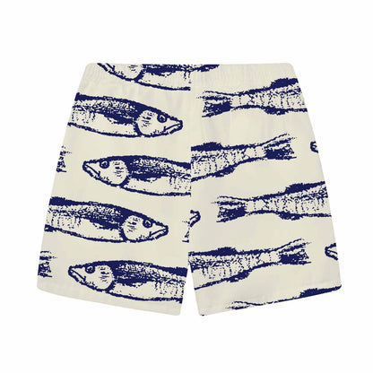Vintage Fish Pattern Prints Elastic Waistband Summer Casual Shorts