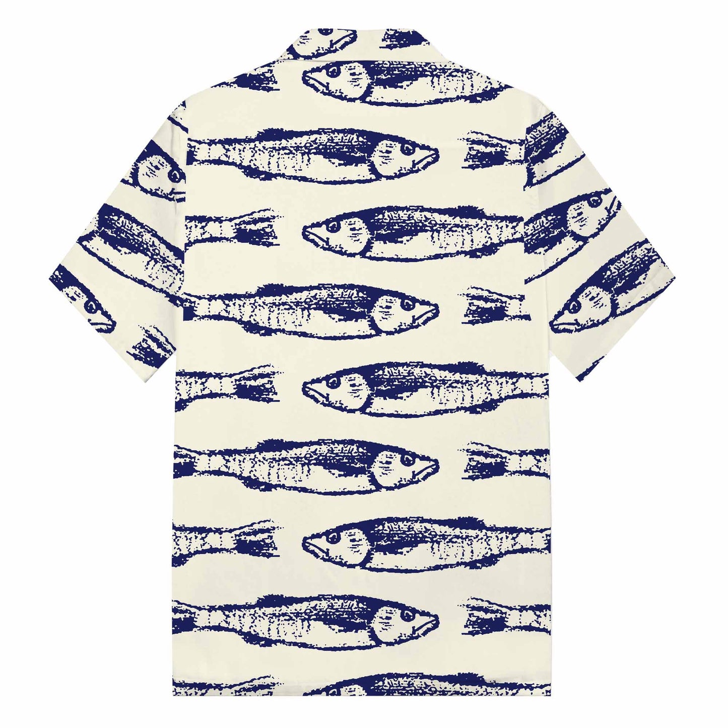 Vintage Fish Pattern Prints Camp Collar Short-Sleeved Shirt