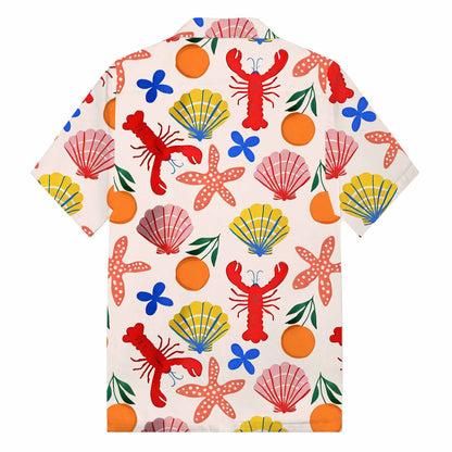 Hawaiian Ocean Seafood Patterns Camp Collar Short-Sleeved Shirt