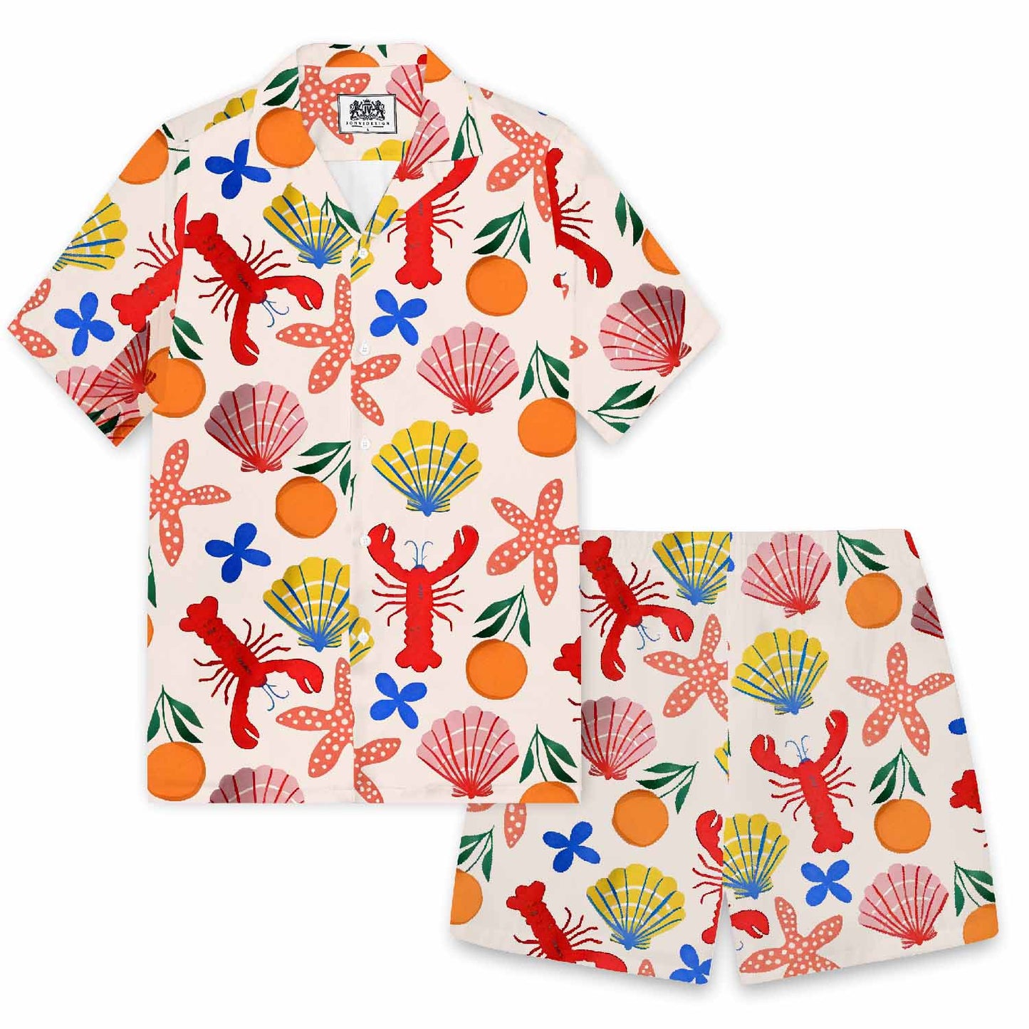 Hawaiian Ocean Seafood Patterns Camp Collar Short-Sleeved Shirt