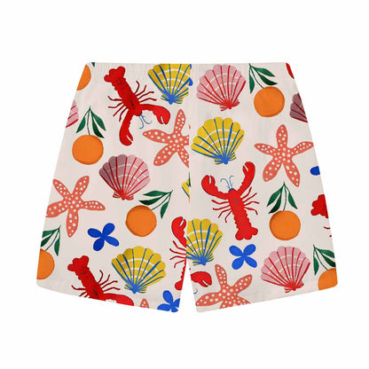 Hawaiian Ocean Seafood Patterns Elastic Waistband Summer Casual Shorts