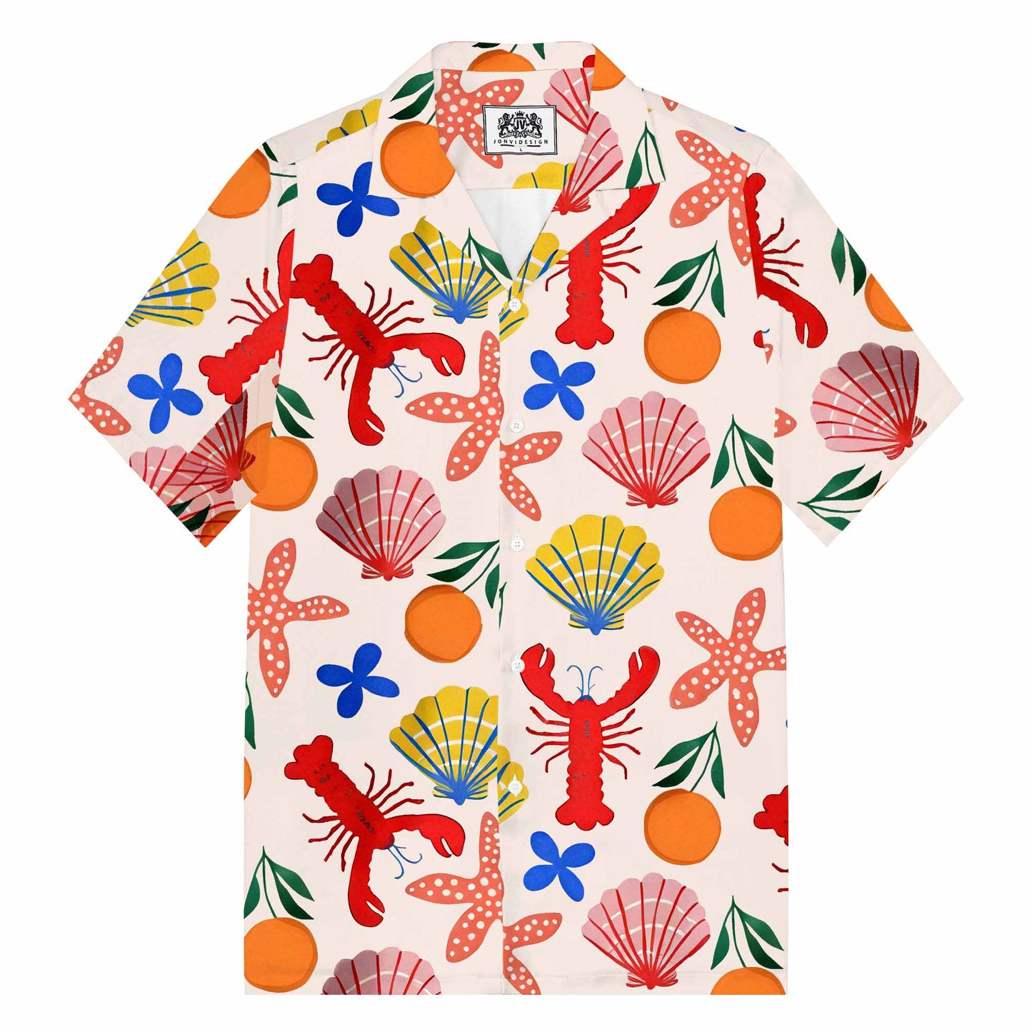 Hawaiian Ocean Seafood Patterns Camp Collar Short-Sleeved Shirt