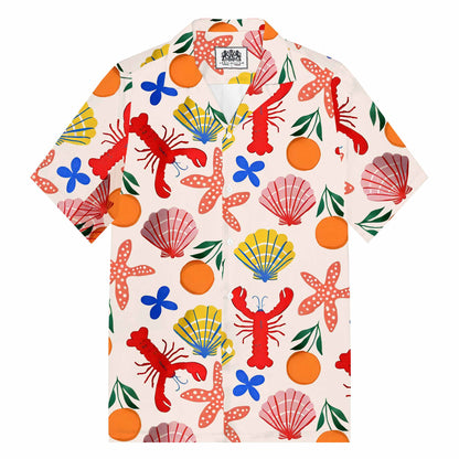 Hawaiian Ocean Seafood Patterns Camp Collar Short-Sleeved Shirt