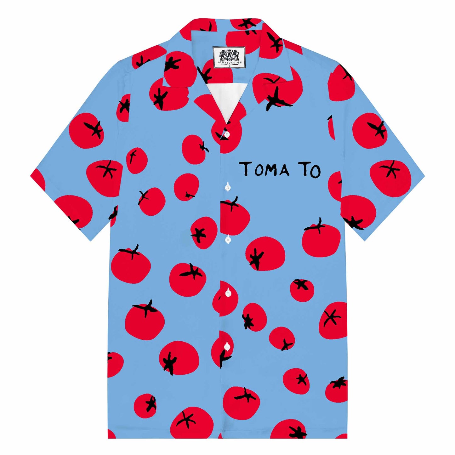 Hand Drawn Tomatoes Pattern Men's Camp Collar Short Sleeve Shirt