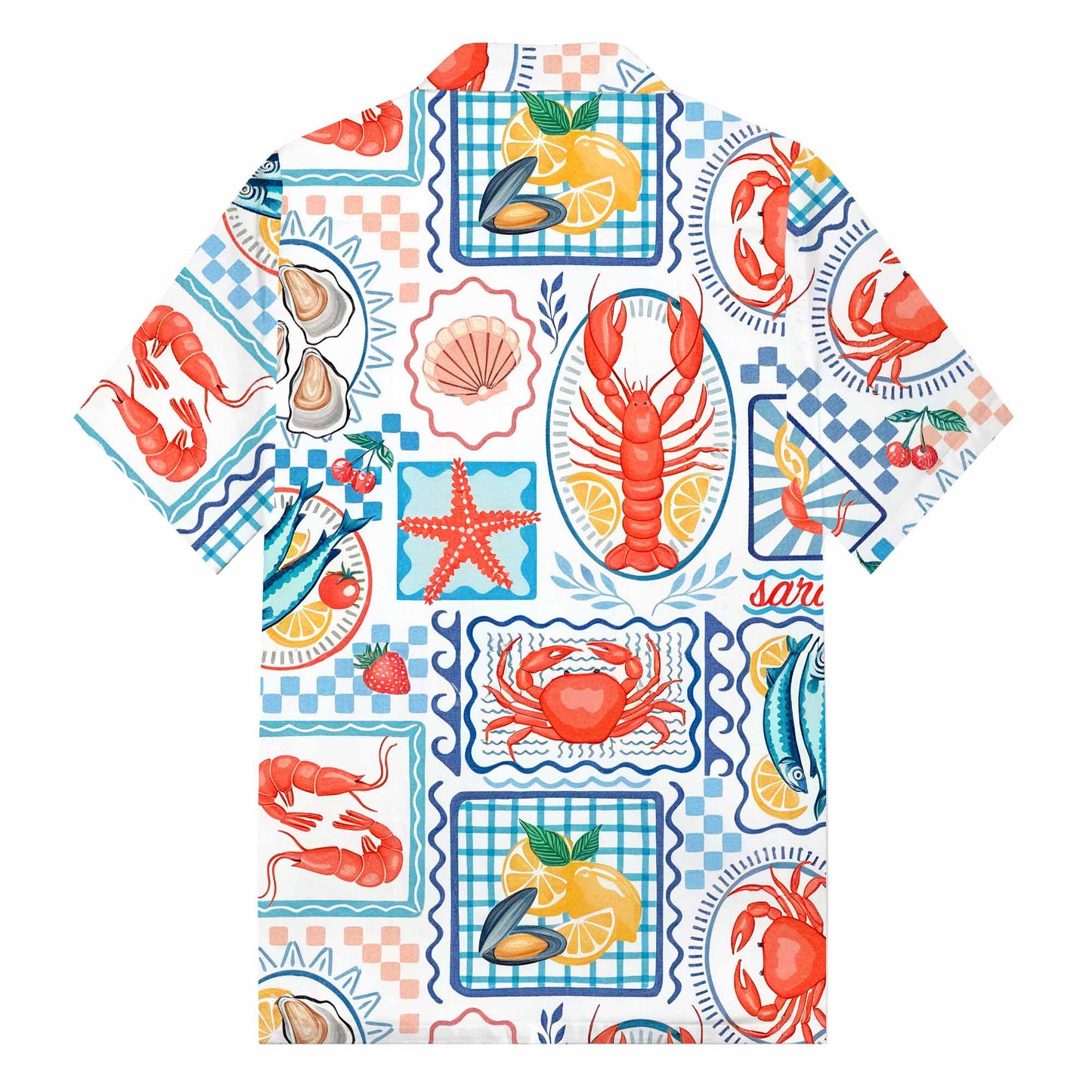 Summer Seafood Dinner Pattern Camp Collar Short-Sleeved Shirt