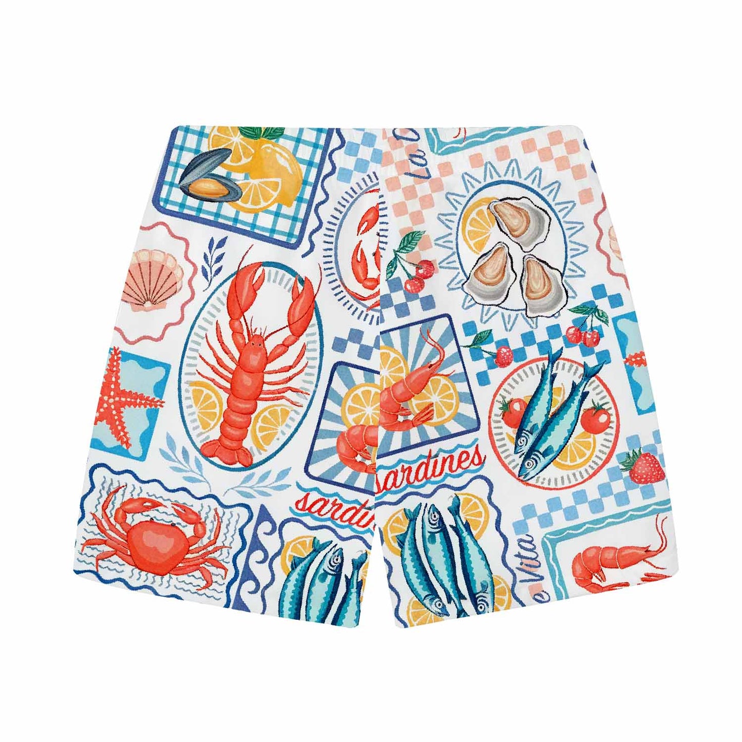 Summer Seafood Dinner Pattern Elastic Waistband Summer Casual Shorts