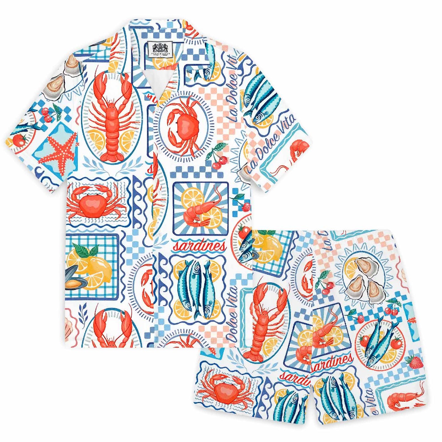 Summer Seafood Dinner Pattern Elastic Waistband Summer Casual Shorts