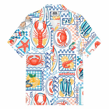 Summer Seafood Dinner Pattern Camp Collar Short-Sleeved Shirt