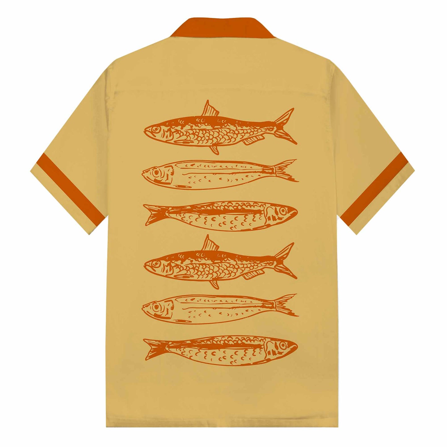 Retro Holiday Themed Fish Print Camp Collar Short-Sleeved Shirt