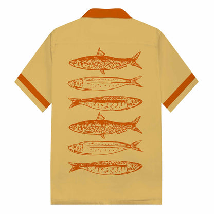 Retro Holiday Themed Fish Print Camp Collar Short-Sleeved Shirt