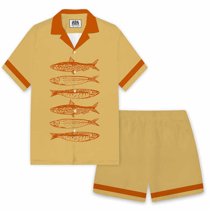 Retro Holiday Themed Fish Print Camp Collar Short-Sleeved Shirt