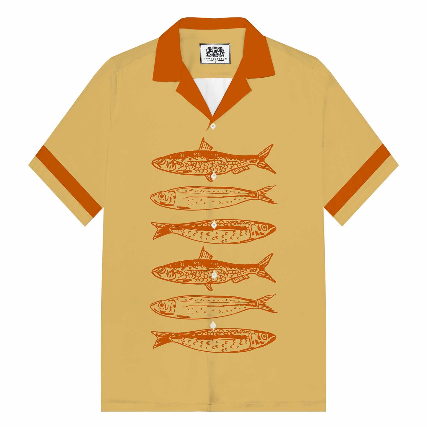 Retro Holiday Themed Fish Print Camp Collar Short-Sleeved Shirt