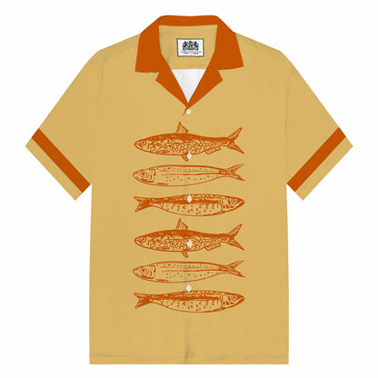 Retro Holiday Themed Fish Print Camp Collar Short-Sleeved Shirt