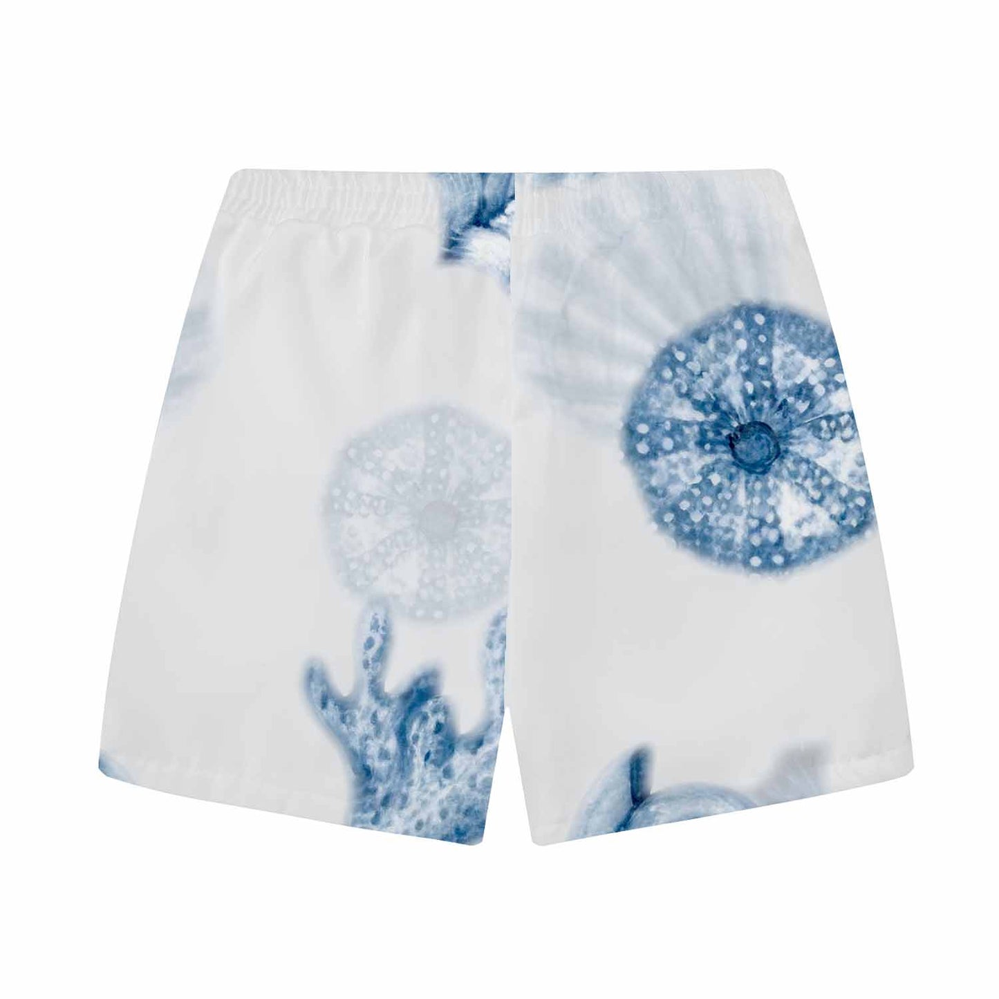Ocean Blue Shell Print Elastic Waistband Summer Casual Shorts
