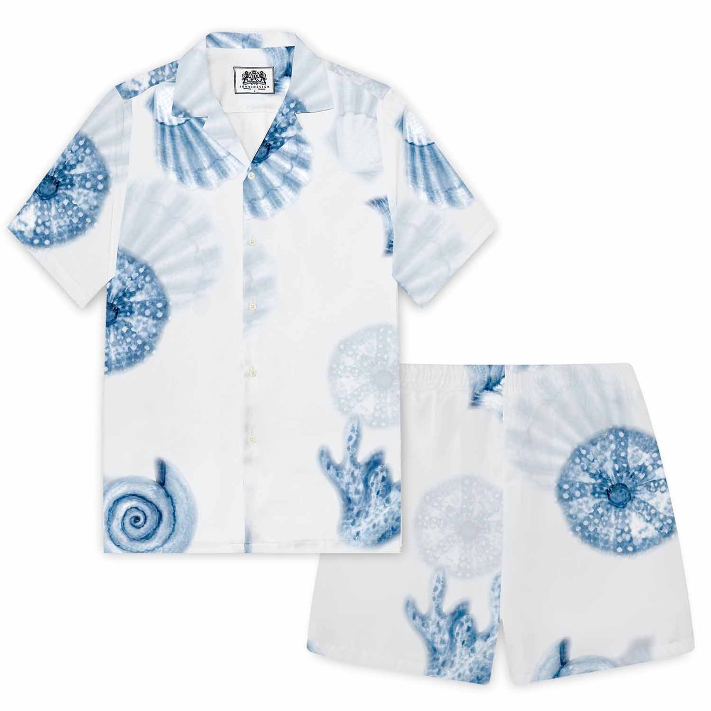 Ocean Blue Shell Print Elastic Waistband Summer Casual Shorts