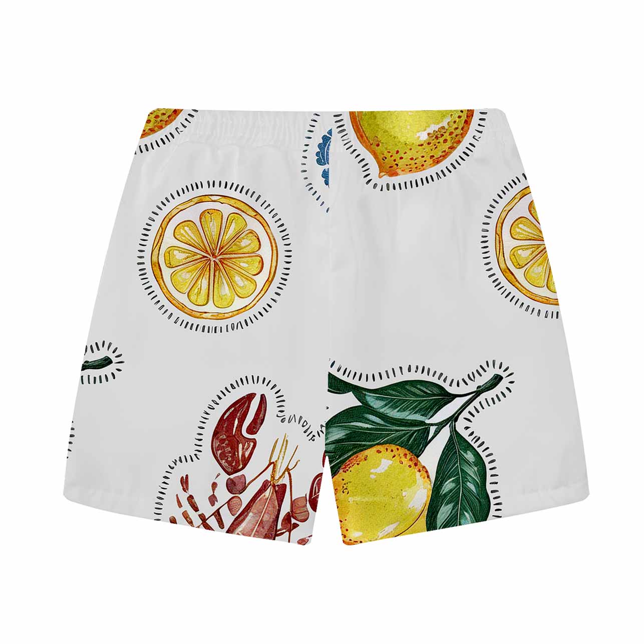 Lobster And Lemon Pattern Elastic Waistband Summer Casual Shorts