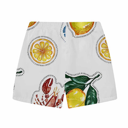Lobster And Lemon Pattern Elastic Waistband Summer Casual Shorts