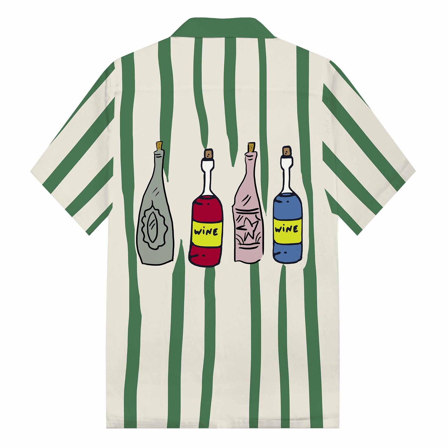 Funny Red Wine Bottle Print Camp Collar Short-Sleeved Shirt