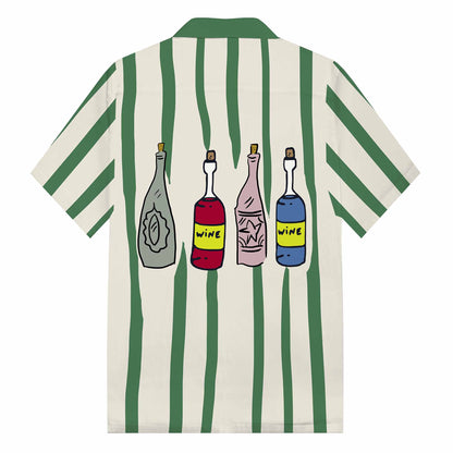 Funny Red Wine Bottle Print Camp Collar Short-Sleeved Shirt