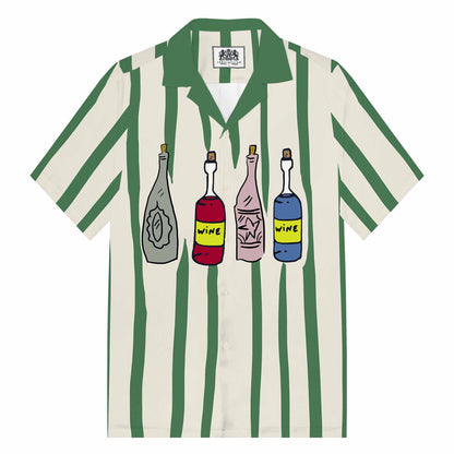 Funny Red Wine Bottle Print Camp Collar Short-Sleeved Shirt