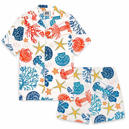 Hawaiian Ocean World Pattern Camp Collar Short-Sleeved Shirt