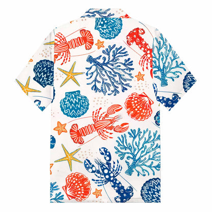 Hawaiian Ocean World Pattern Camp Collar Short-Sleeved Shirt