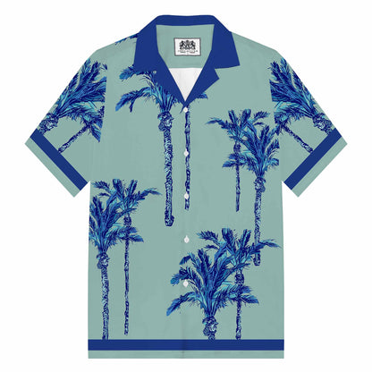Tropical Plant Story Pattern Camp Collar Short-Sleeved Shirt