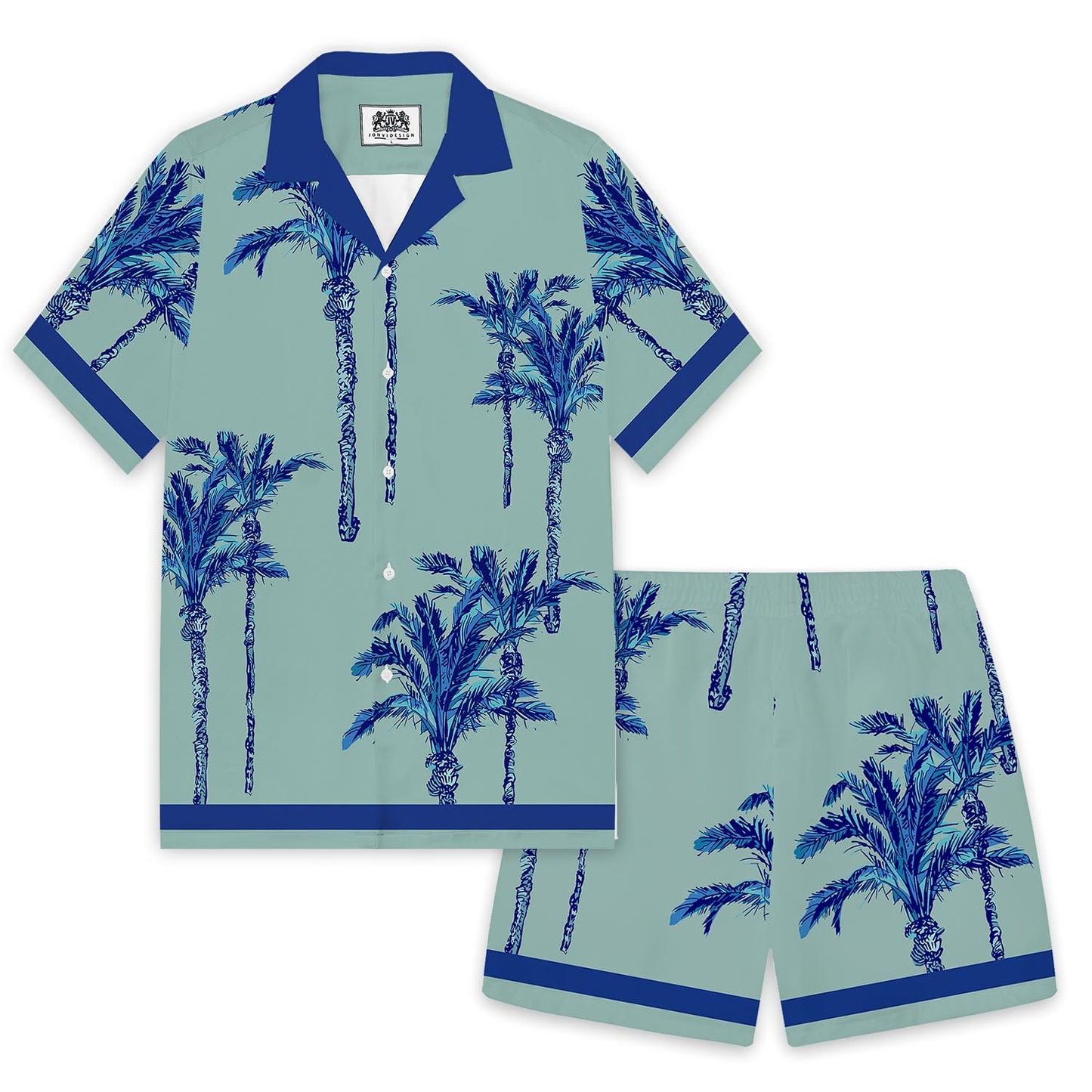 Tropical Plant Story Pattern Camp Collar Short-Sleeved Shirt