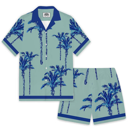 Tropical Plant Story Pattern Camp Collar Short-Sleeved Shirt