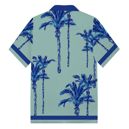 Tropical Plant Story Pattern Camp Collar Short-Sleeved Shirt