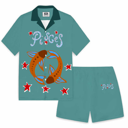 Send Good Luck Koi Print Camp Collar Short-Sleeved Shirt