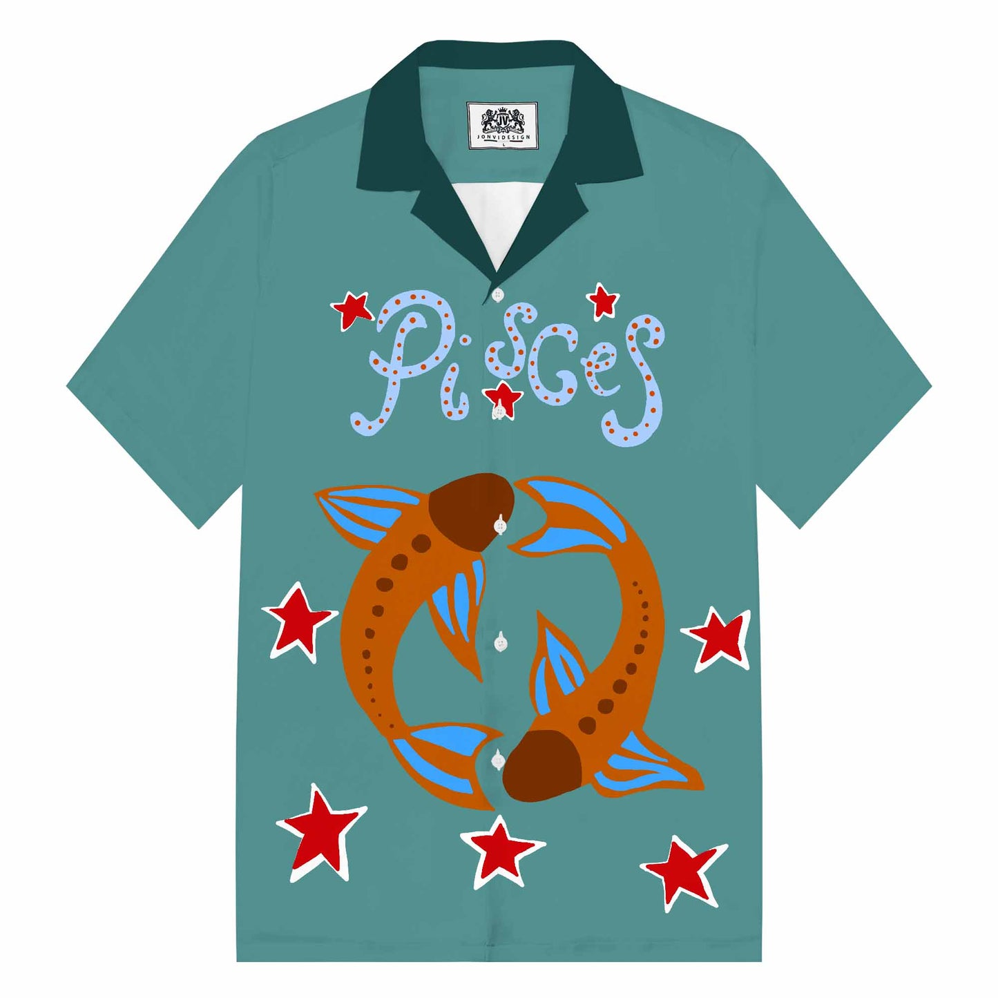 Send Good Luck Koi Print Camp Collar Short-Sleeved Shirt