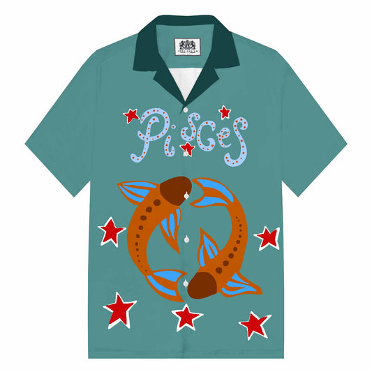 Send Good Luck Koi Print Camp Collar Short-Sleeved Shirt