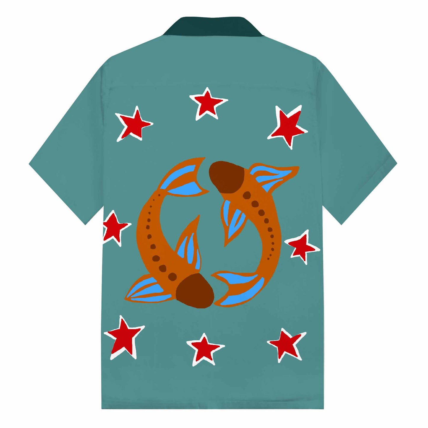 Send Good Luck Koi Print Camp Collar Short-Sleeved Shirt