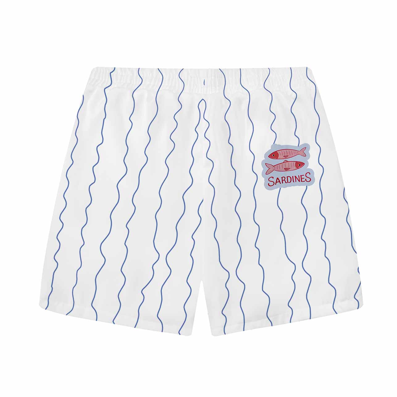 Fun Cat Fish Steak Lined Up Print Elastic Waistband Summer Casual Shorts