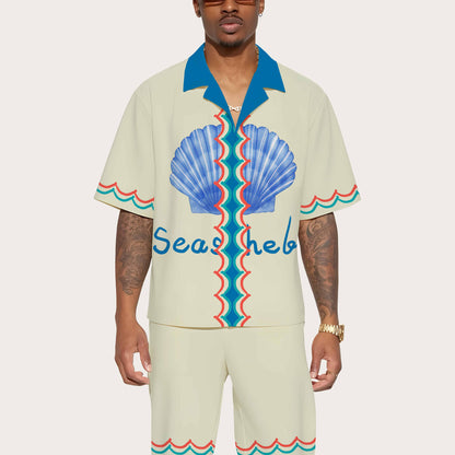 Seashell Print Camp Collar Short-Sleeved Shirt