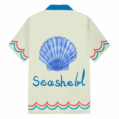 Seashell Print Camp Collar Short-Sleeved Shirt