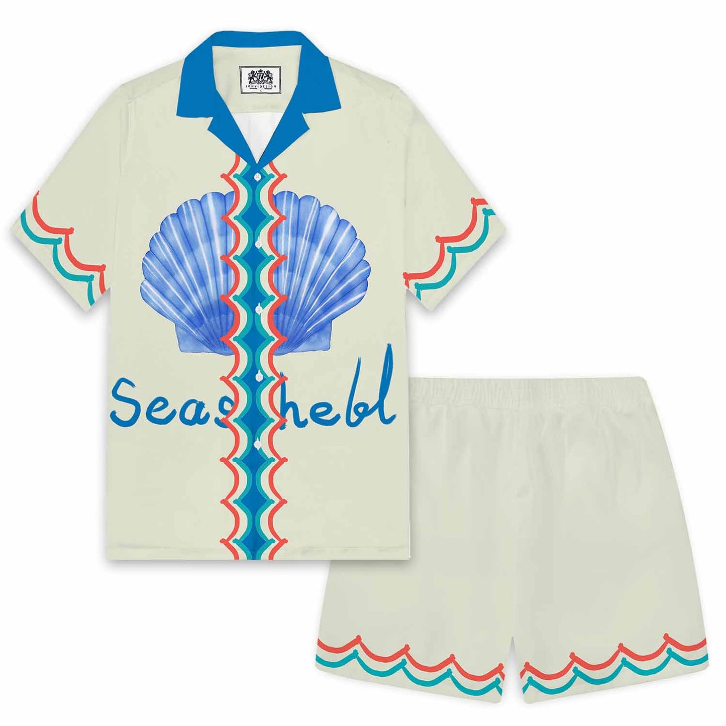 Seashell Print Camp Collar Short-Sleeved Shirt