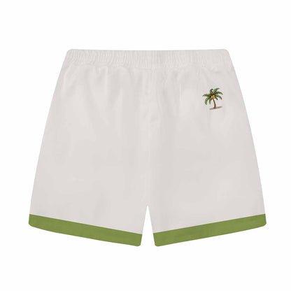 Tropical Coconut Trees & Tiger Print Elastic Waistband Casual Shorts