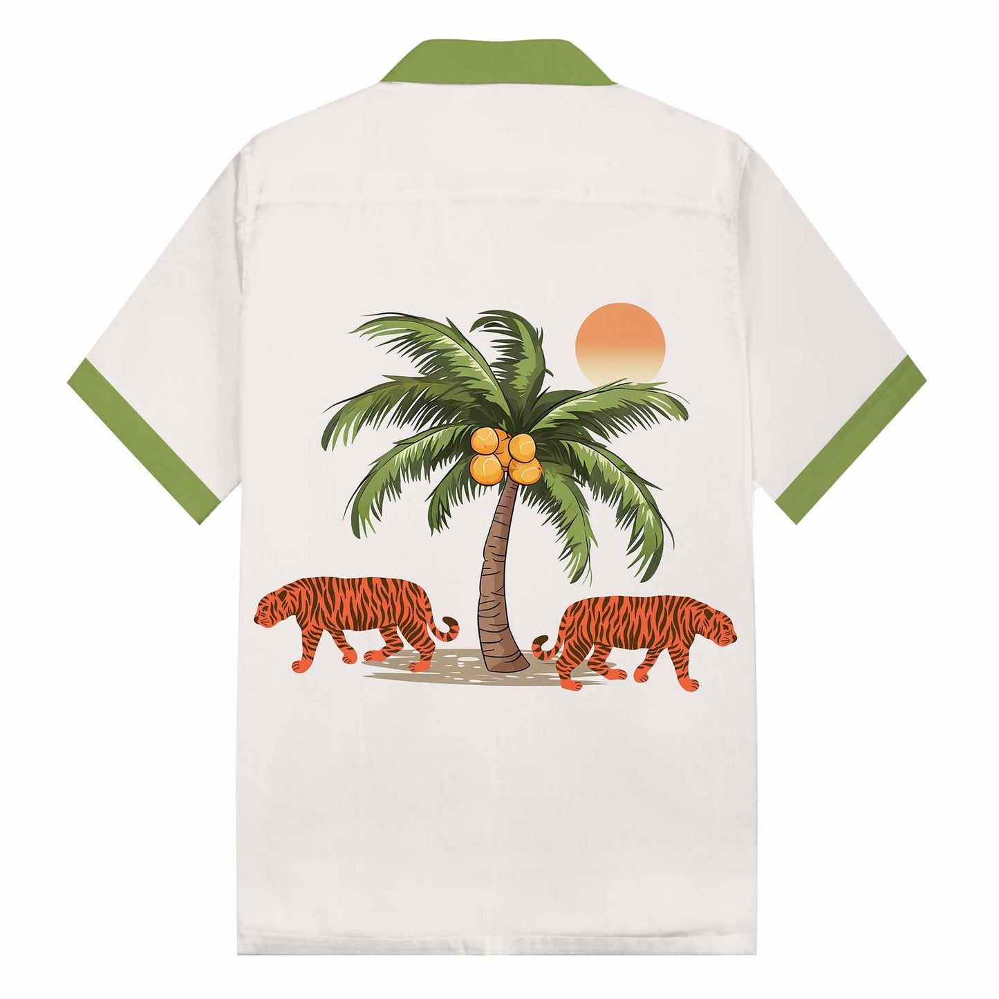 Tropical Coconut Trees & Tiger Print Camp Collar Short-Sleeved Shirt
