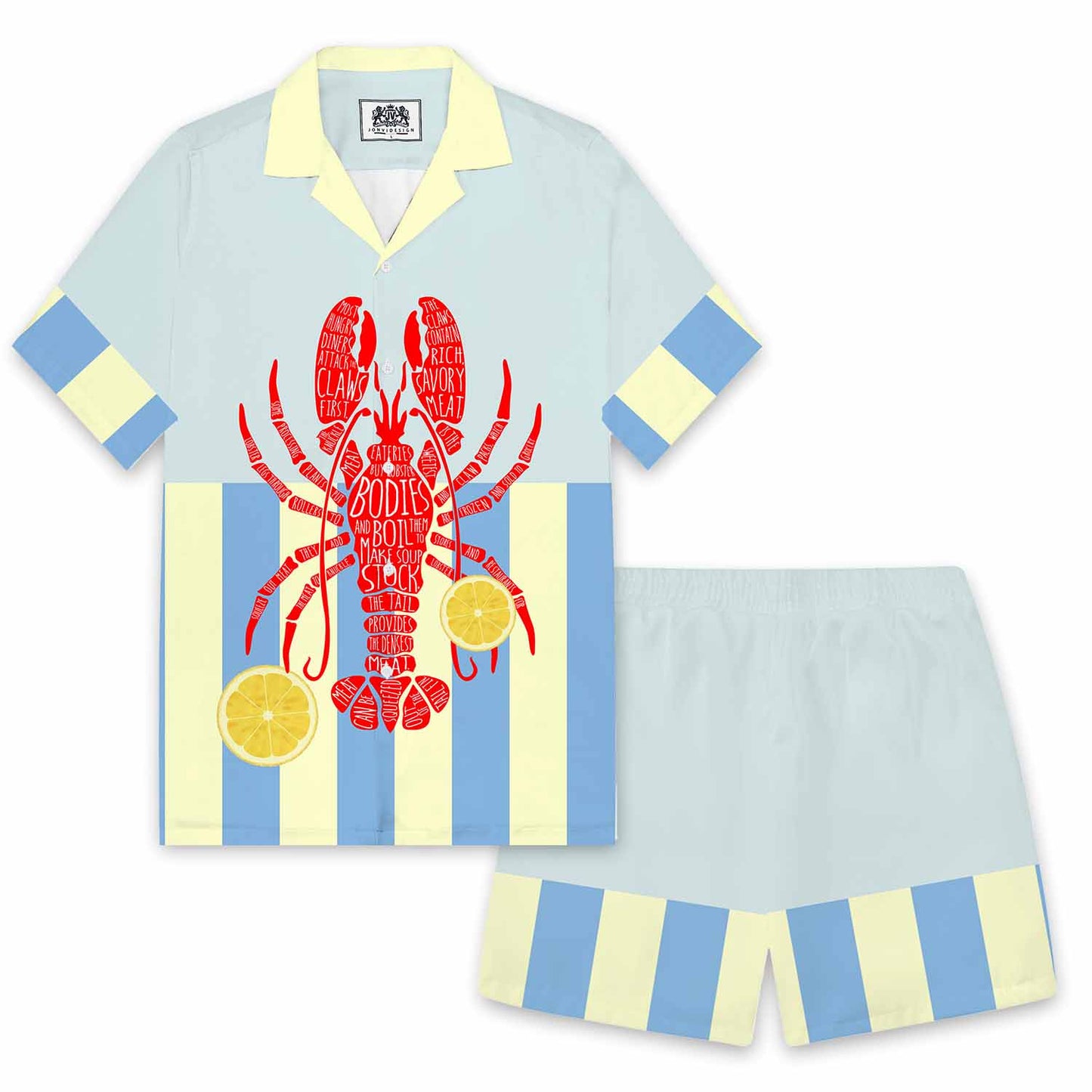 Lobster And Lemon Print Camp Collar Short-Sleeved Shirt