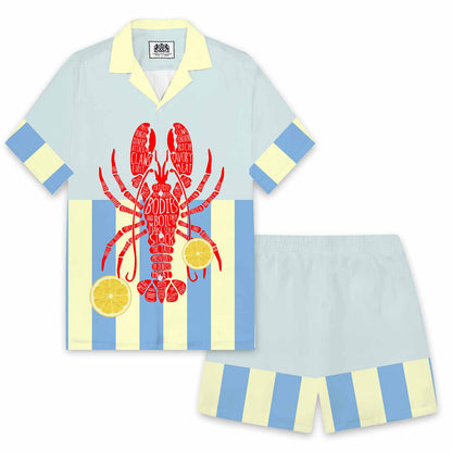 Lobster And Lemon Print Camp Collar Short-Sleeved Shirt