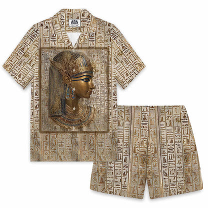 Vintage Ancient Egyptian Inspired Goddess Isis Pattern Short-Sleeved Shirt
